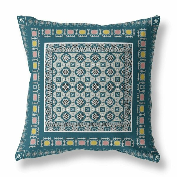 Palacedesigns 18 in. Block Indoor & Outdoor Zippered Throw Pillow Blue & Beige PA3651927